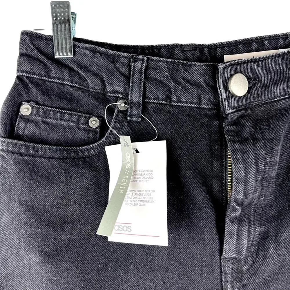 NEW ASOS High-Waisted Denim Mom Shorts Washed Black 4 Small